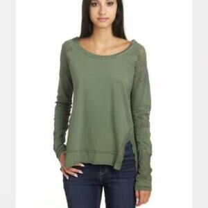 Free People Sun Daze Sweatshirt Sage Green Lace Boho Women XS